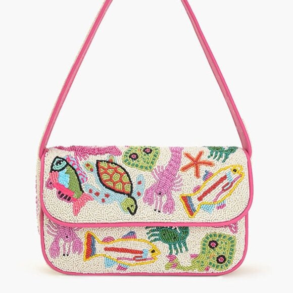 AMERICA & BEYOND Underwater Tales Beaded Shoulder / Clutch Bag NWT